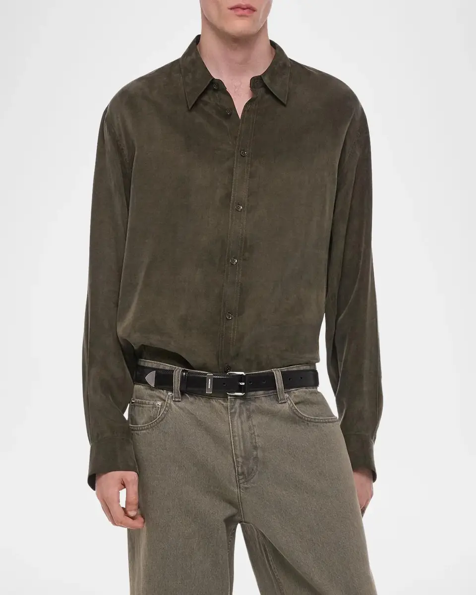 Helmut Lang Men's Fluid Lyocell and Viscose Button-Down Shirt | Thumbnail 4