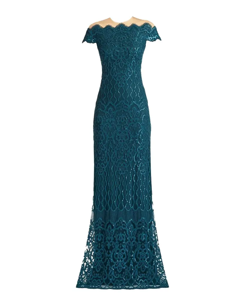 Tadashi Shoji Illusion Sequin Column Gown
