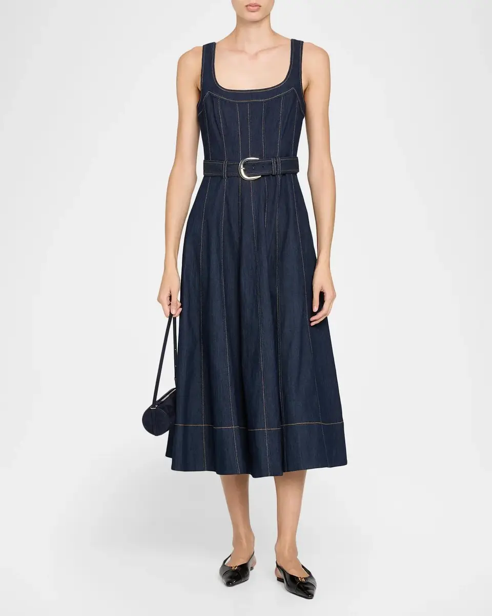 Cinq à Sept Cambree Belted Denim Midi Dress | Thumbnail 2 Cinq à Sept Cambree Belted Denim Midi Dress | Thumbnail 2