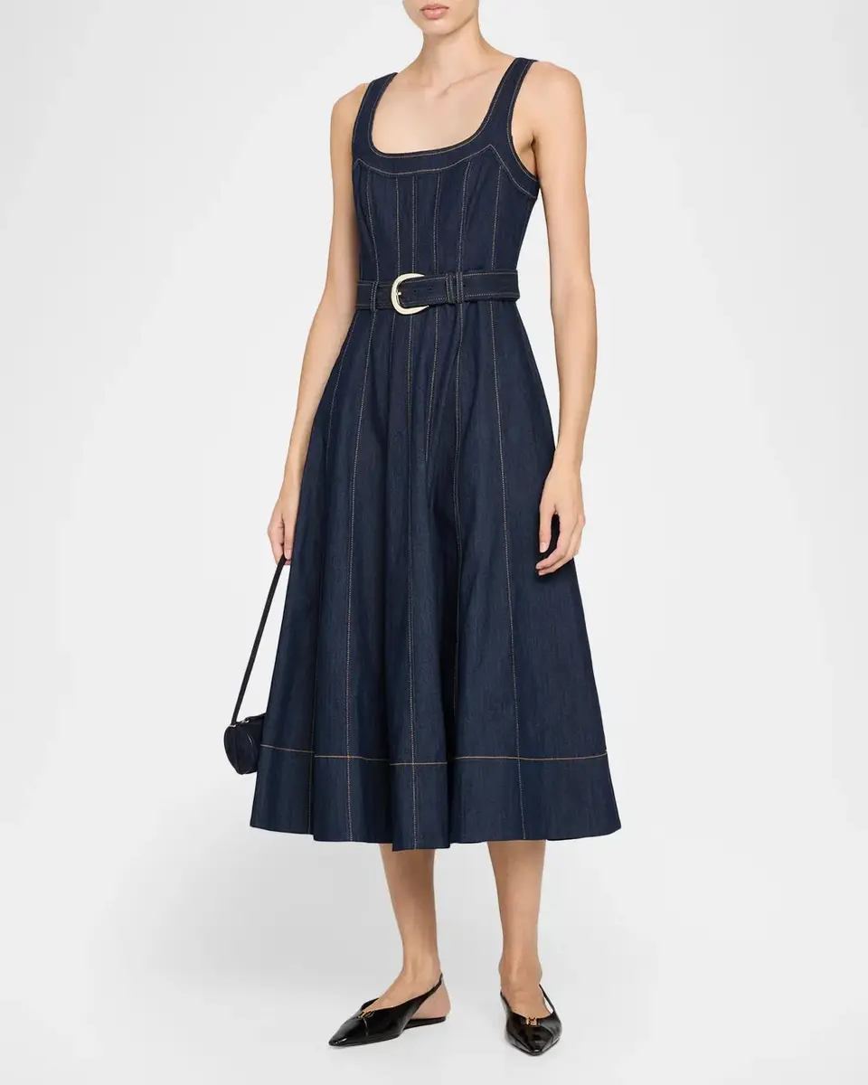Cinq à Sept Cambree Belted Denim Midi Dress | Thumbnail 4 Cinq à Sept Cambree Belted Denim Midi Dress | Thumbnail 4