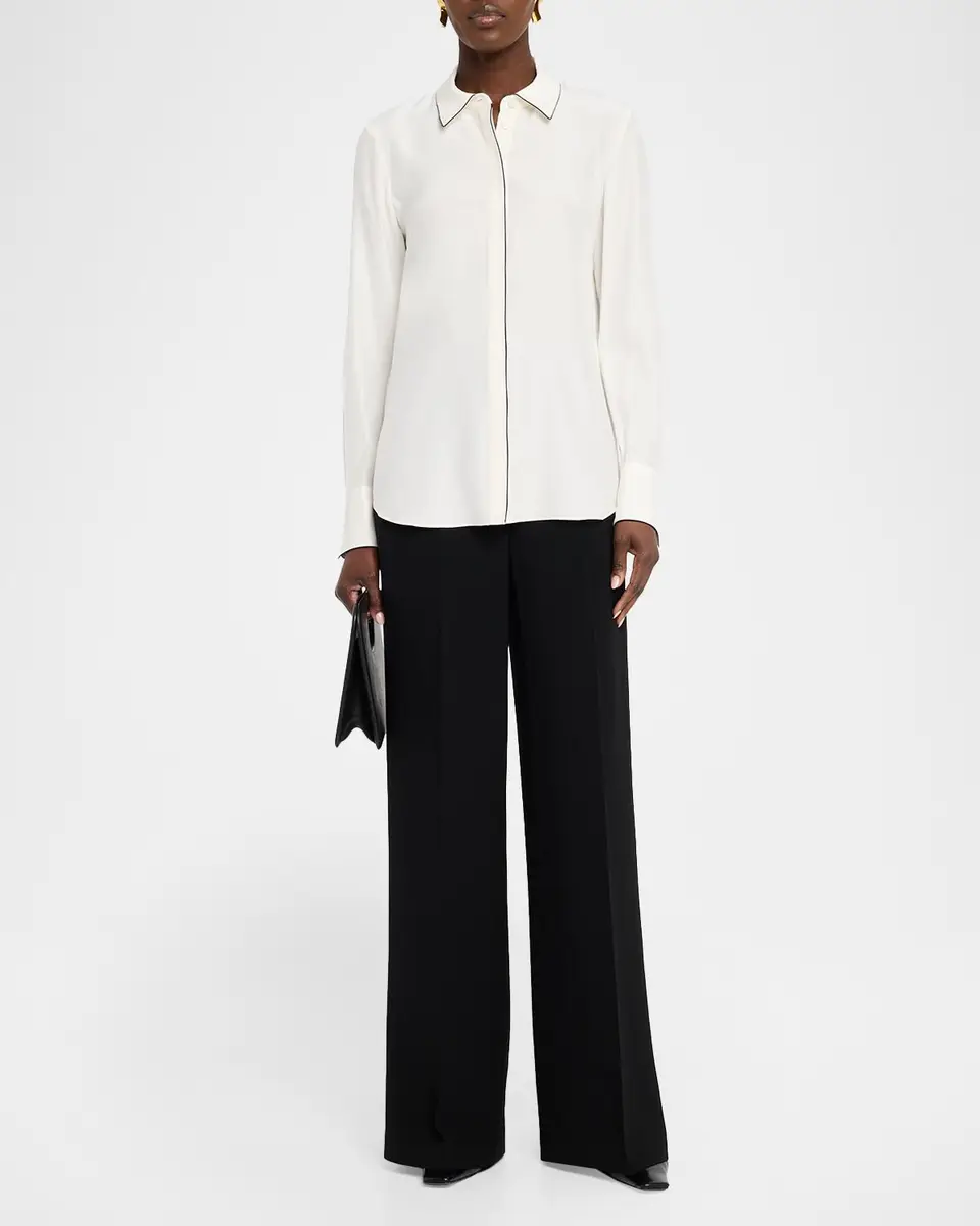 Lafayette 148 New York Scottie Contrast-Piped Silk Blouse | Thumbnail 2