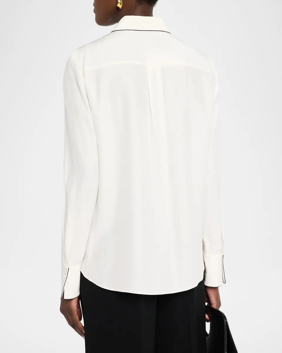 Lafayette 148 New York Scottie Contrast-Piped Silk Blouse | Thumbnail 3