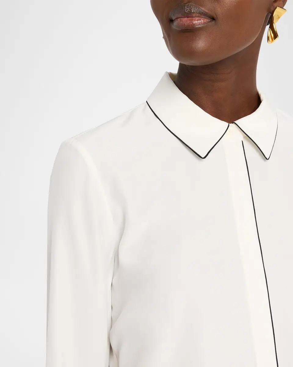 Lafayette 148 New York Scottie Contrast-Piped Silk Blouse | Thumbnail 5