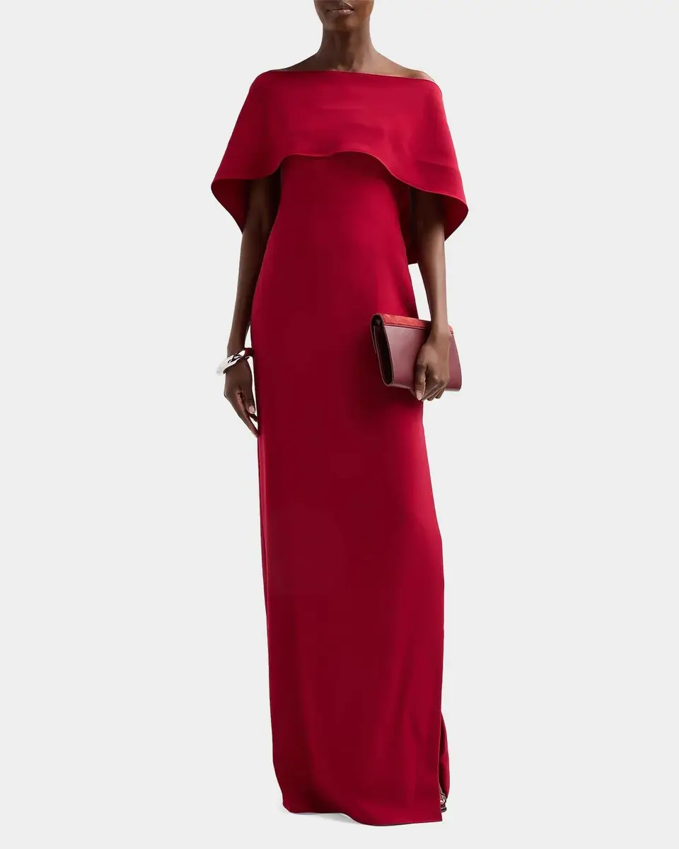 Amsale Stretch Crepe Scarf Column Gown | Thumbnail 2 Amsale Stretch Crepe Scarf Column Gown | Thumbnail 2