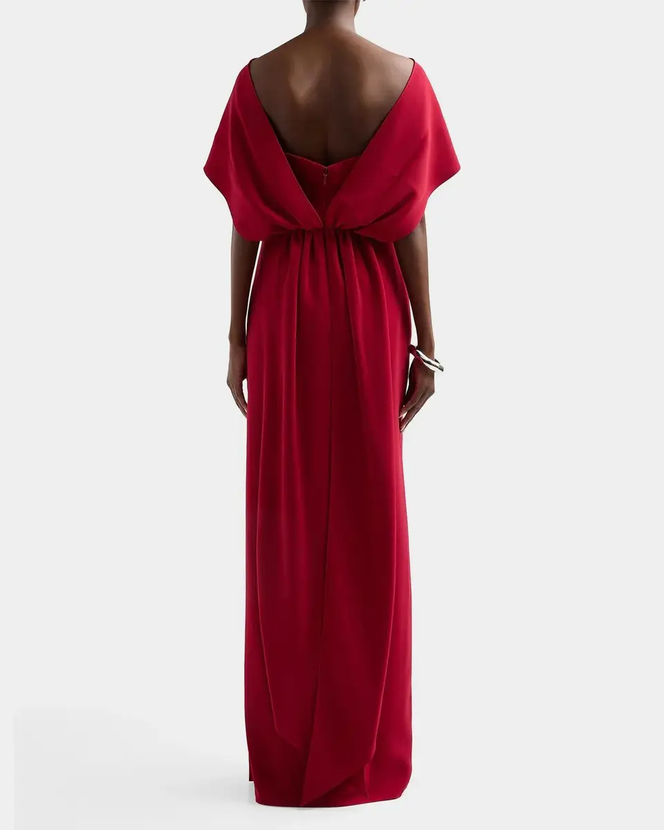Amsale Stretch Crepe Scarf Column Gown | Thumbnail 3 Amsale Stretch Crepe Scarf Column Gown | Thumbnail 3