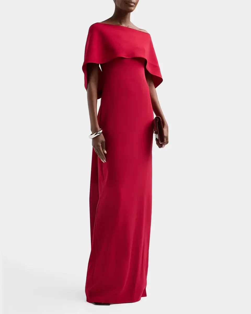 Amsale Stretch Crepe Scarf Column Gown | Thumbnail 5 Amsale Stretch Crepe Scarf Column Gown | Thumbnail 5