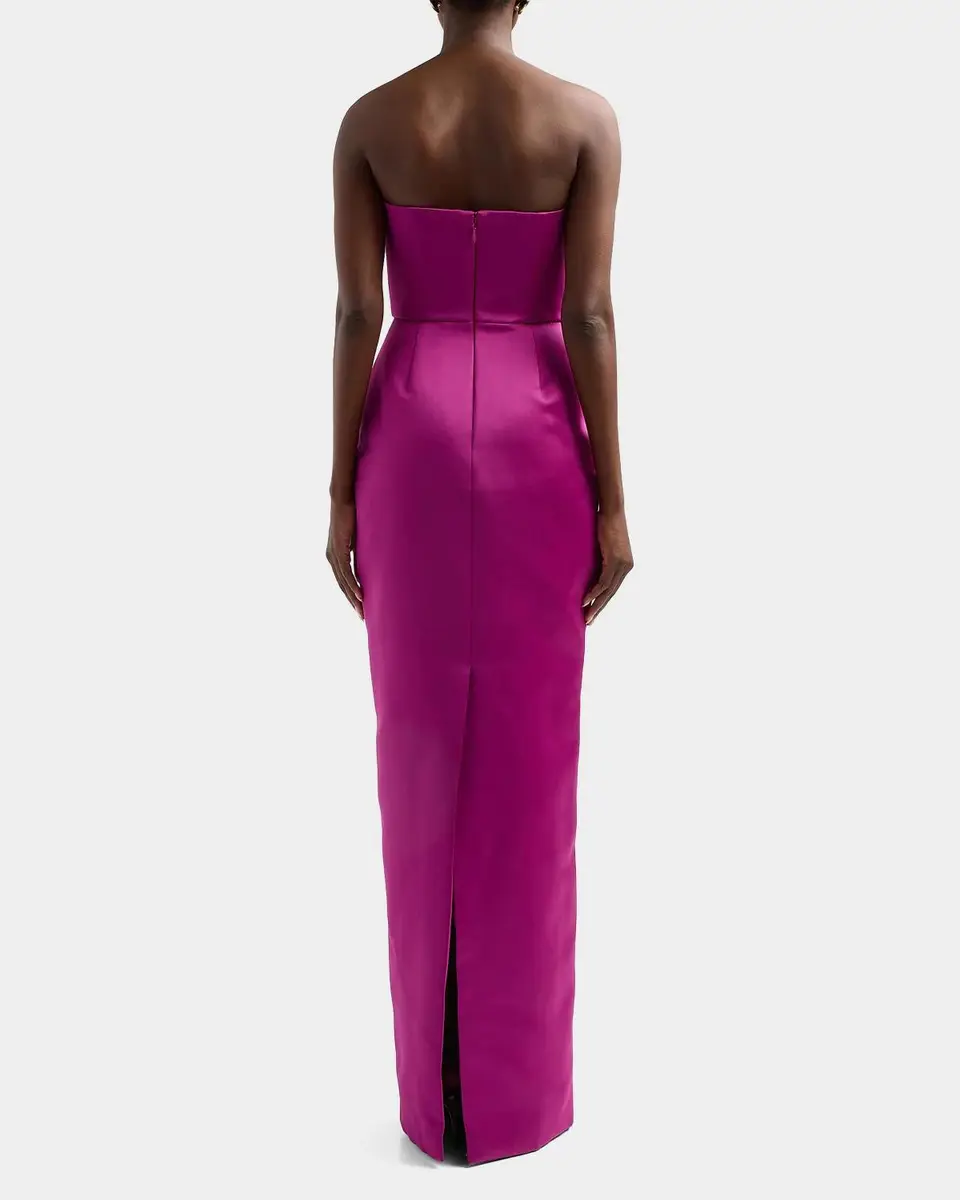Amsale Floral Satin Strapless Column Gown | Thumbnail 3 Amsale Floral Satin Strapless Column Gown | Thumbnail 3