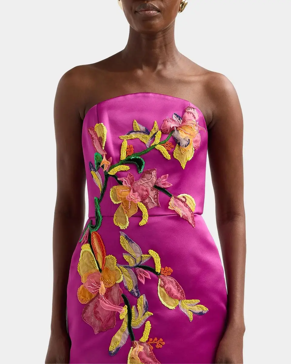 Amsale Floral Satin Strapless Column Gown | Thumbnail 5 Amsale Floral Satin Strapless Column Gown | Thumbnail 5