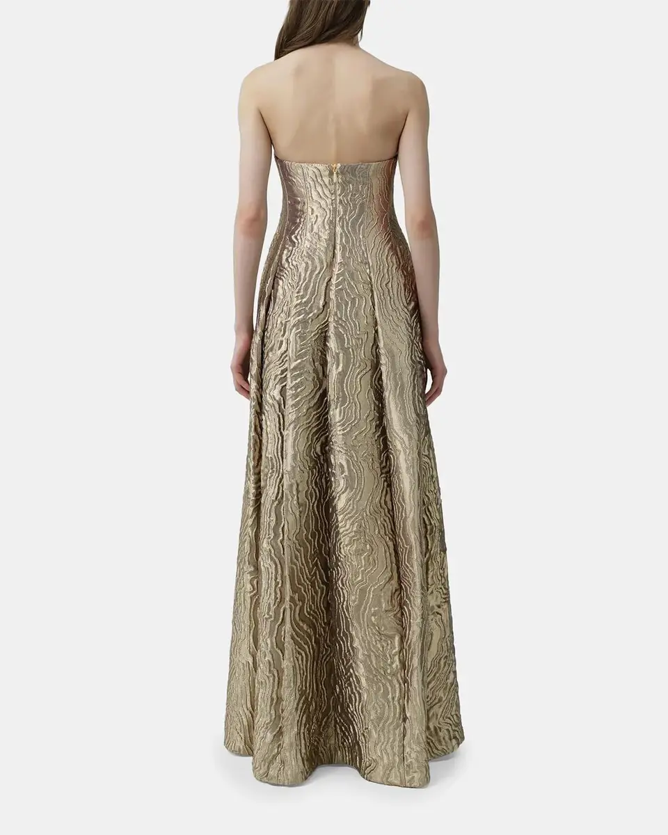 Simkhai Celeste Strapless Metallic Jacquard Gown | Thumbnail 3 Simkhai Celeste Strapless Metallic Jacquard Gown | Thumbnail 3