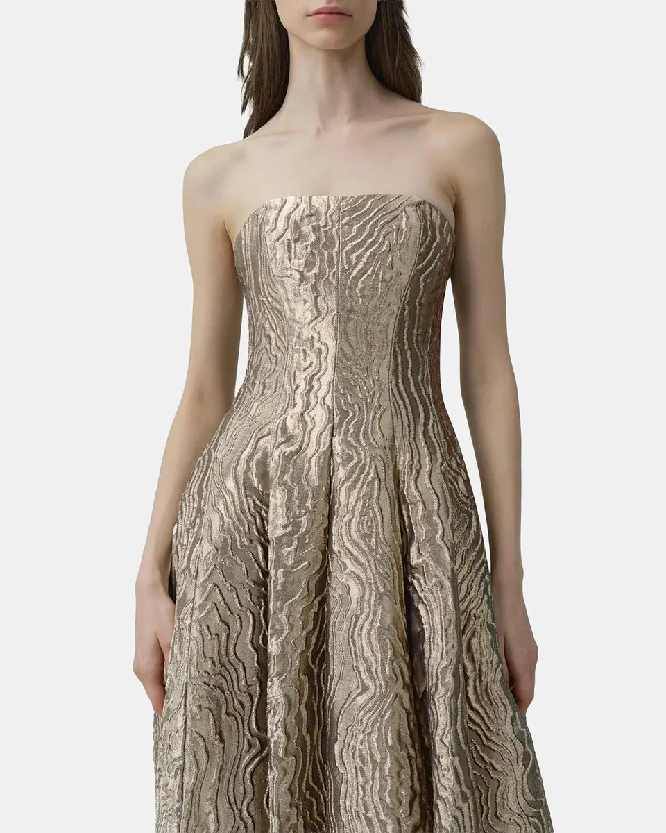 Simkhai Celeste Strapless Metallic Jacquard Gown | Thumbnail 4 Simkhai Celeste Strapless Metallic Jacquard Gown | Thumbnail 4
