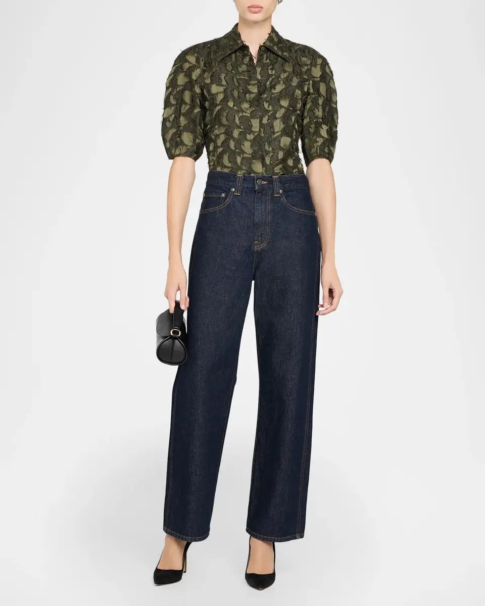 Gabriela Hearst Sansi Textured Jacquard Puff-Sleeve Button-Down Top | Thumbnail 2