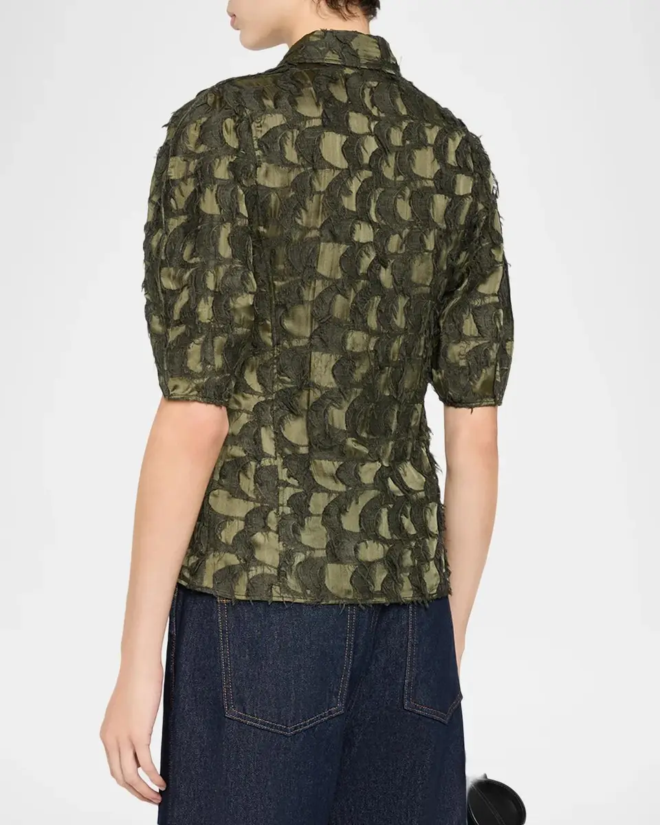 Gabriela Hearst Sansi Textured Jacquard Puff-Sleeve Button-Down Top | Thumbnail 3
