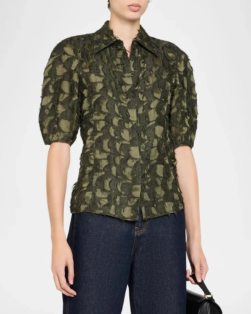 Gabriela Hearst Sansi Textured Jacquard Puff-Sleeve Button-Down Top | Thumbnail 4