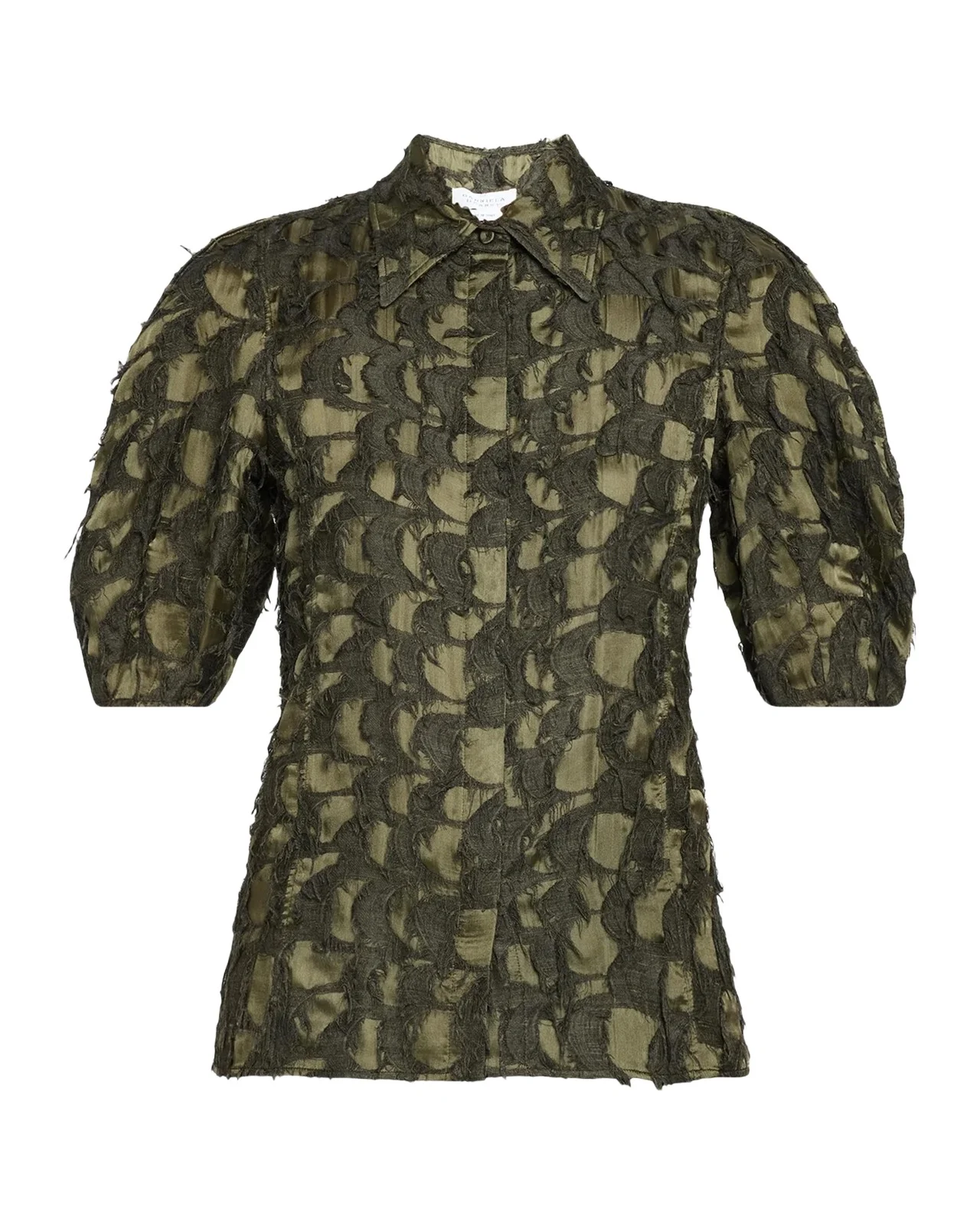 Sansi Textured Jacquard Puff-Sleeve Button-Down Top Sansi Textured Jacquard Puff-Sleeve Button-Down Top
