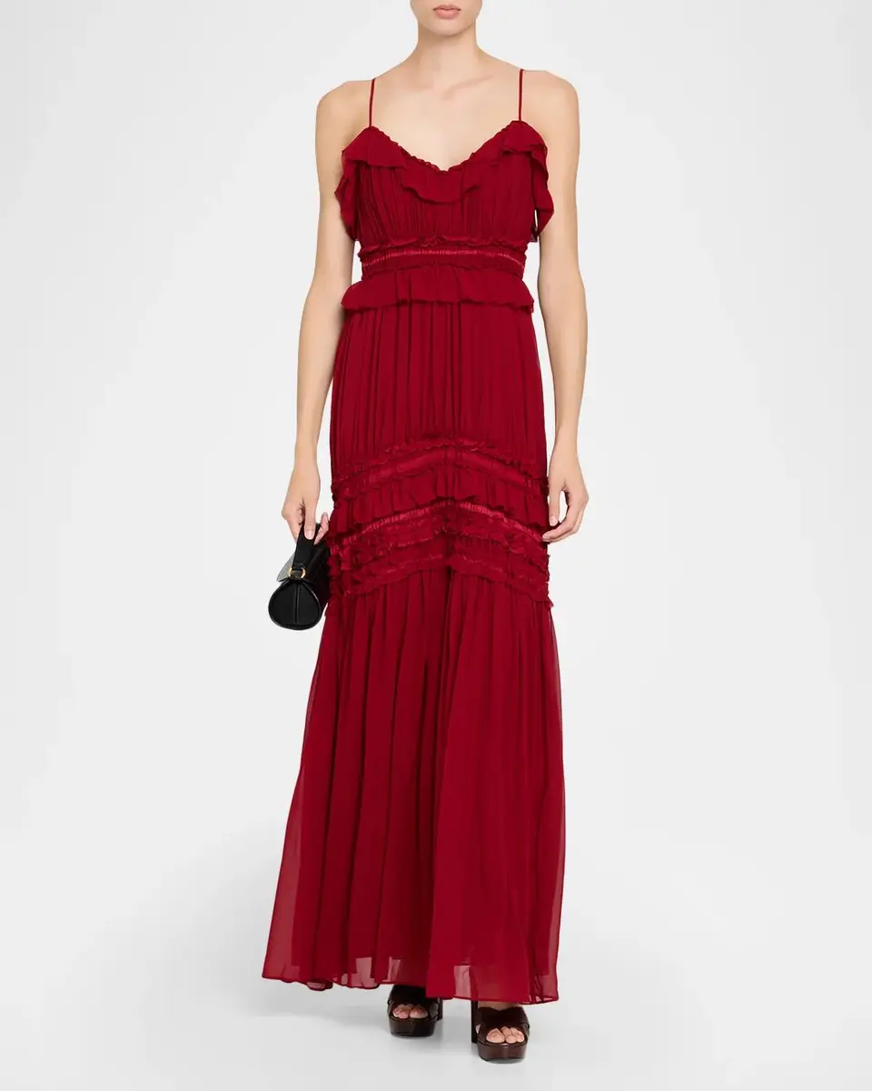 Ulla Johnson Dorothea Ribbon-Trim Ruffle Silk Gown | Thumbnail 2