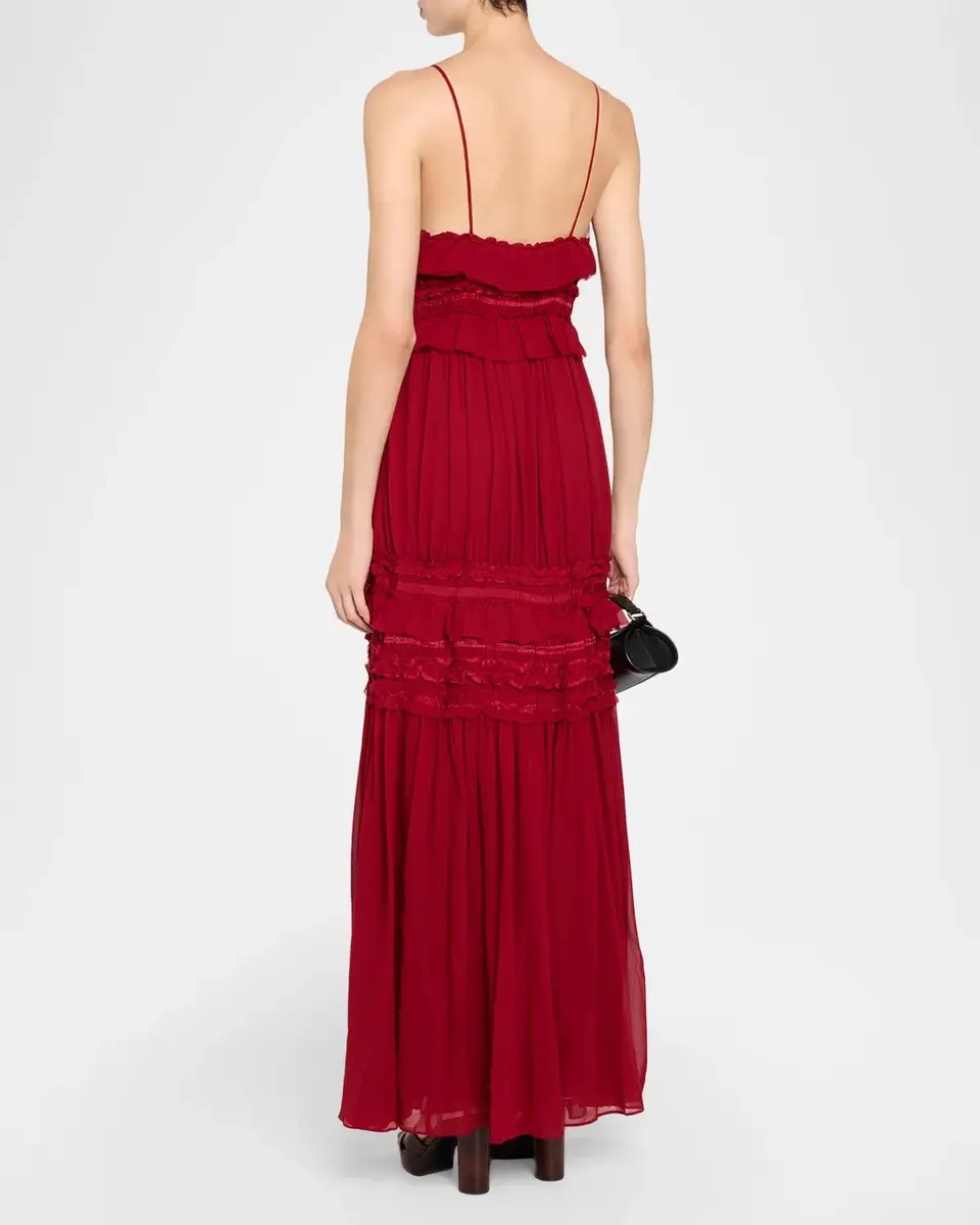 Ulla Johnson Dorothea Ribbon-Trim Ruffle Silk Gown | Thumbnail 3