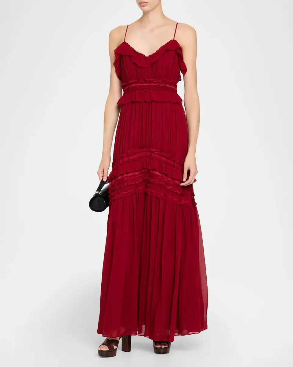 Ulla Johnson Dorothea Ribbon-Trim Ruffle Silk Gown | Thumbnail 4
