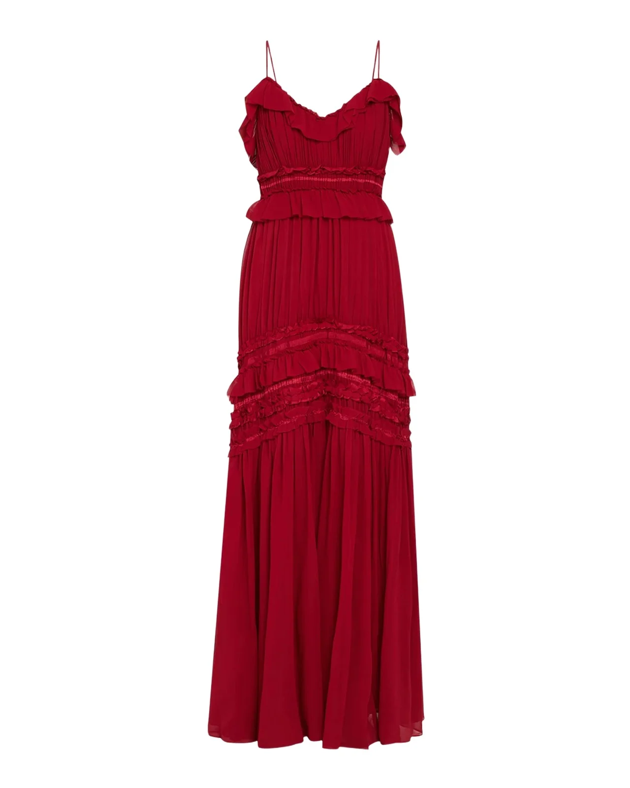 Dorothea Ribbon-Trim Ruffle Silk Gown