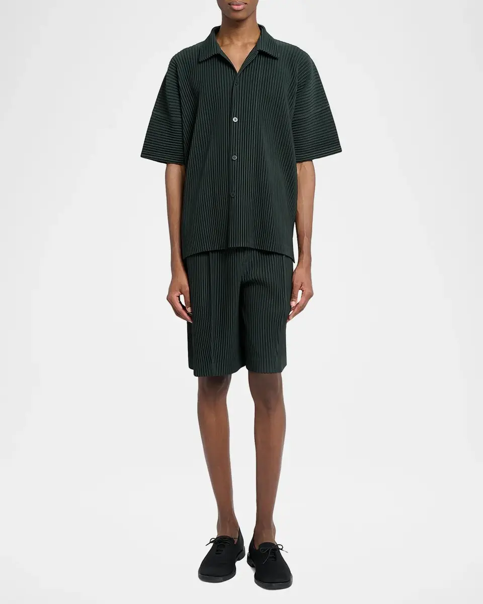 Homme Plissé Issey Miyake Men's Pleated Short-Sleeve Shirt | Thumbnail 2