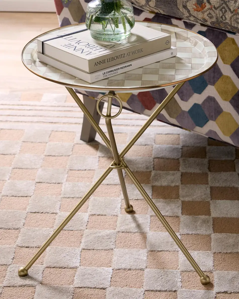 MacKenzie-Childs Mocha Check Enamel Tilt Accent Table | Thumbnail 4 MacKenzie-Childs Mocha Check Enamel Tilt Accent Table | Thumbnail 4
