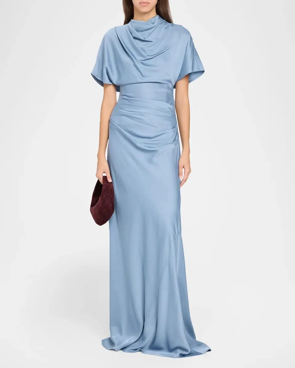 Simkhai Annibelis Draped Cape-Sleeve Satin Gown | Thumbnail 2 Simkhai Annibelis Draped Cape-Sleeve Satin Gown | Thumbnail 2