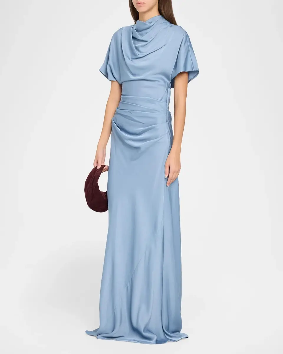 Simkhai Annibelis Draped Cape-Sleeve Satin Gown | Thumbnail 4 Simkhai Annibelis Draped Cape-Sleeve Satin Gown | Thumbnail 4
