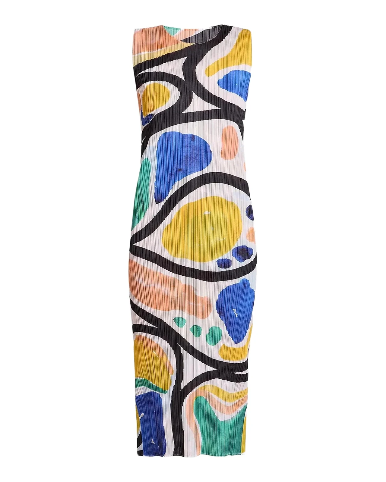 Roll Printed Plisse Sleeveless Midi Dress Roll Printed Plisse Sleeveless Midi Dress