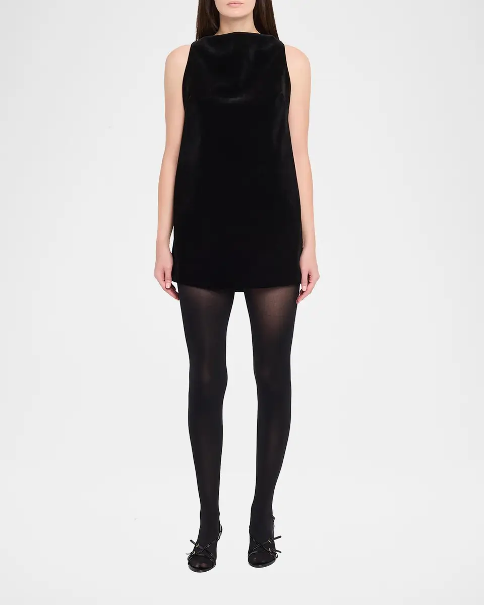 Brandon Maxwell Sable High-Neck Velvety Mini Dress | Thumbnail 2