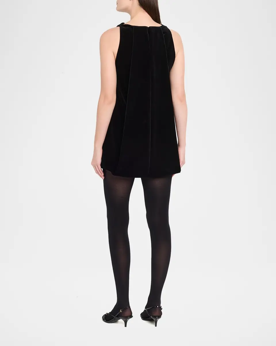 Brandon Maxwell Sable High-Neck Velvety Mini Dress | Thumbnail 3