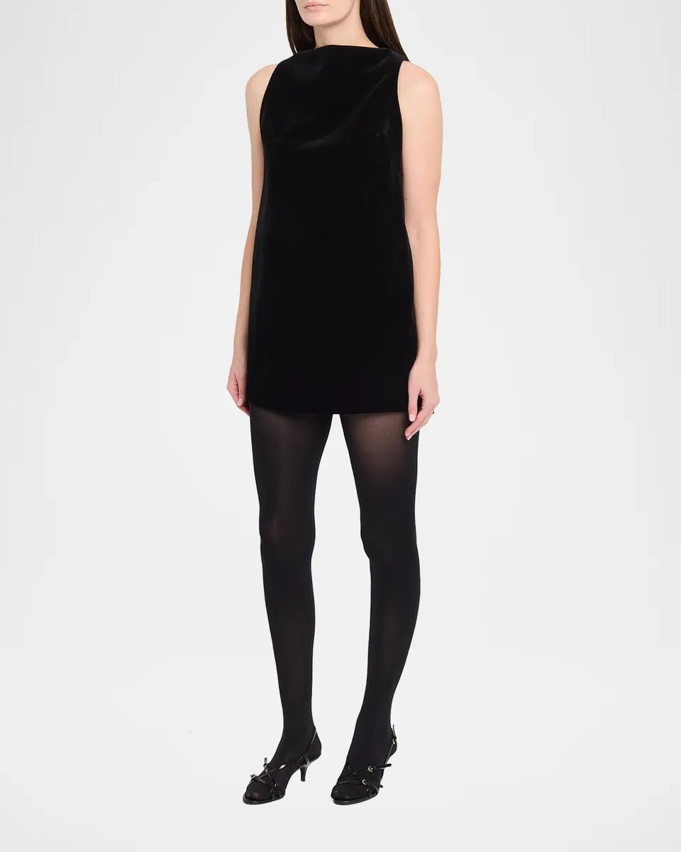 Brandon Maxwell Sable High-Neck Velvety Mini Dress | Thumbnail 4