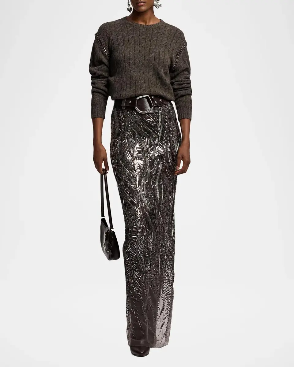 Ralph Lauren Collection Chain-Trim Cable Cashmere Sweater | Thumbnail 2 Ralph Lauren Collection Chain-Trim Cable Cashmere Sweater | Thumbnail 2