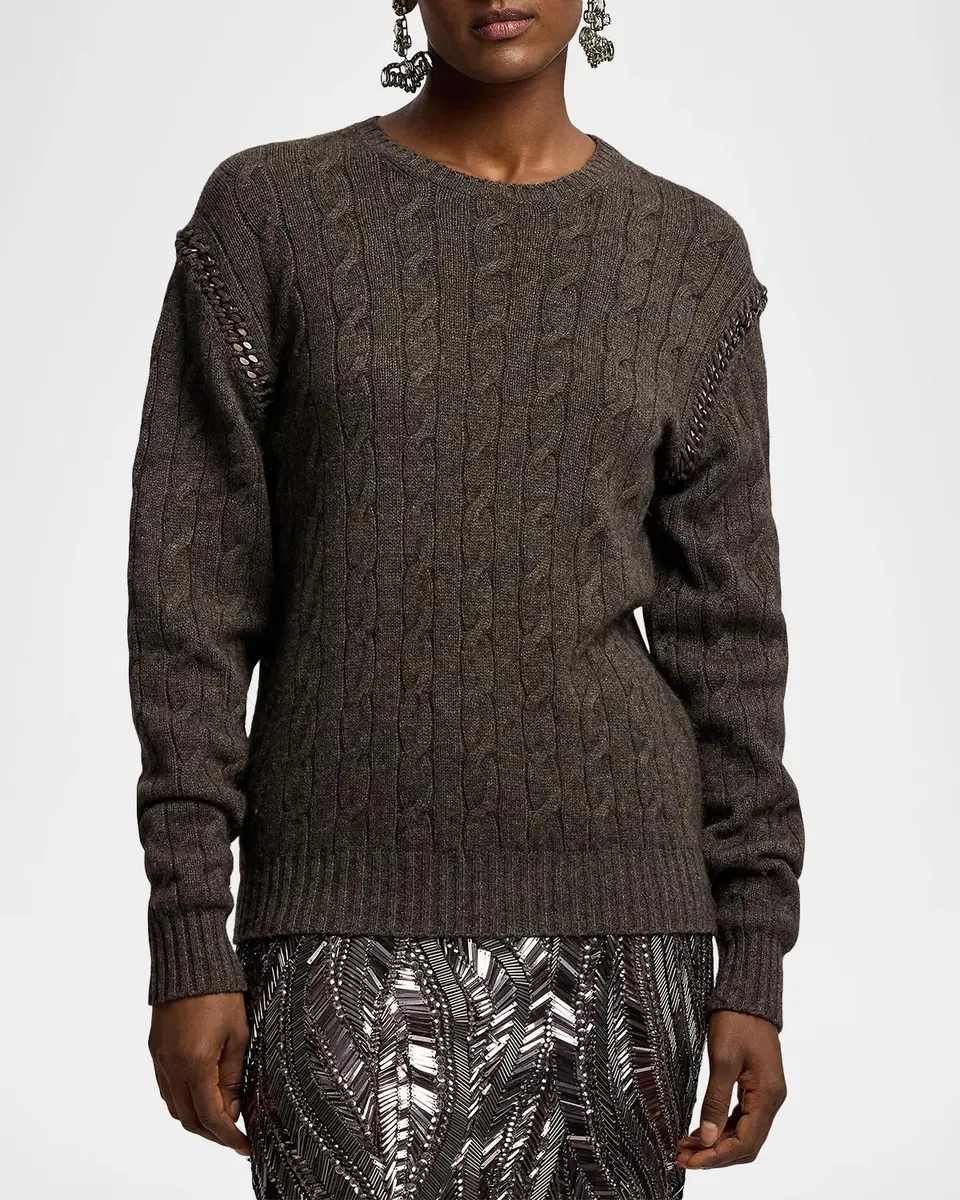 Ralph Lauren Collection Chain-Trim Cable Cashmere Sweater | Thumbnail 4 Ralph Lauren Collection Chain-Trim Cable Cashmere Sweater | Thumbnail 4