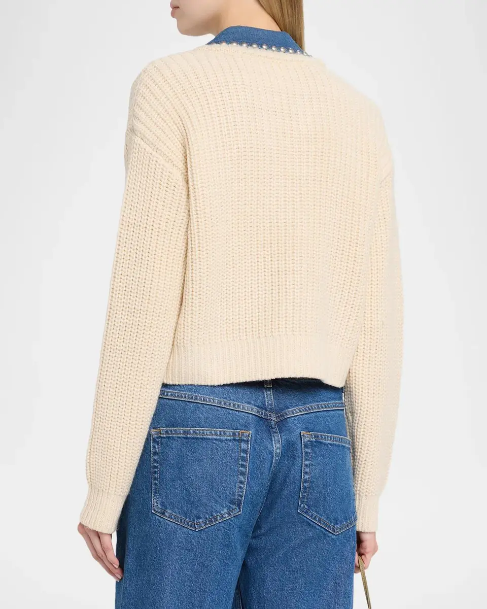 Cinq à Sept Rhiannon Studded Denim Collar Sweater | Thumbnail 3 Cinq à Sept Rhiannon Studded Denim Collar Sweater | Thumbnail 3
