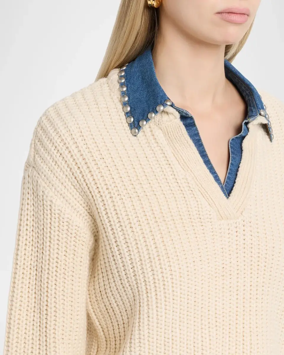 Cinq à Sept Rhiannon Studded Denim Collar Sweater | Thumbnail 5 Cinq à Sept Rhiannon Studded Denim Collar Sweater | Thumbnail 5