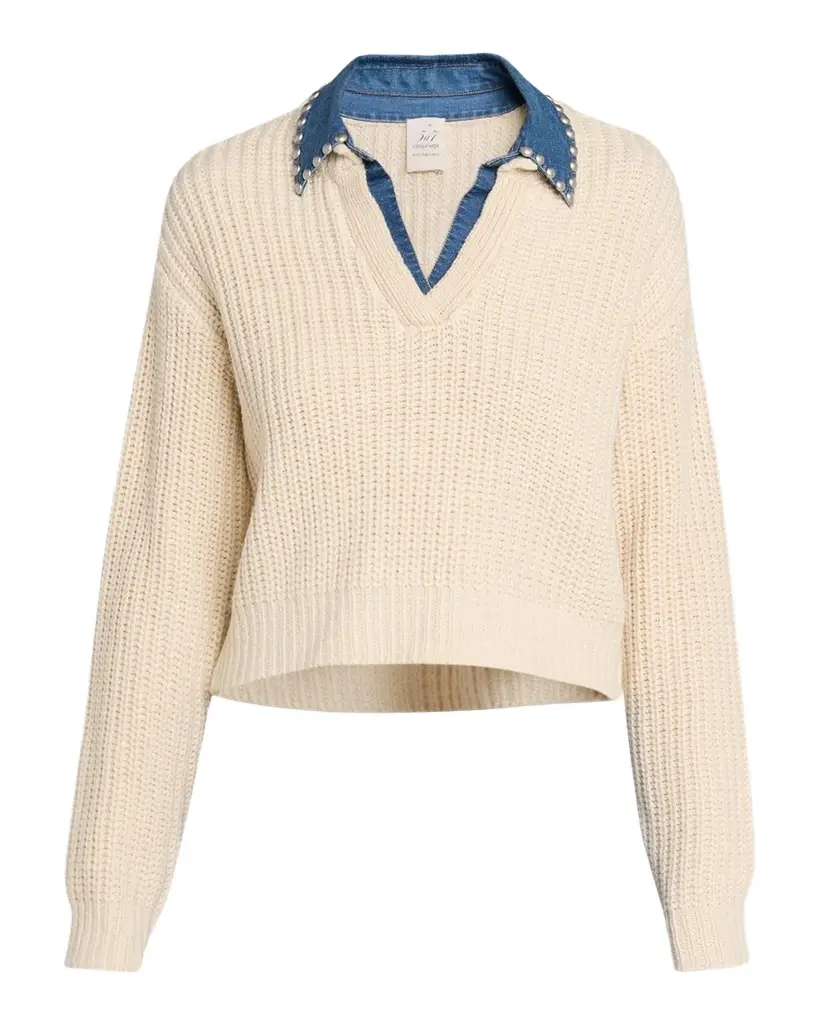 Cinq à Sept Rhiannon Studded Denim Collar Sweater