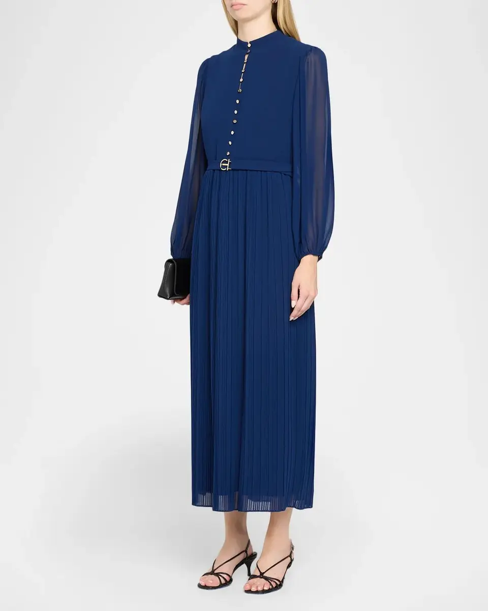 Elie Tahari Adira Pleated A-Line Belted Midi-Dress | Thumbnail 4 Elie Tahari Adira Pleated A-Line Belted Midi-Dress | Thumbnail 4