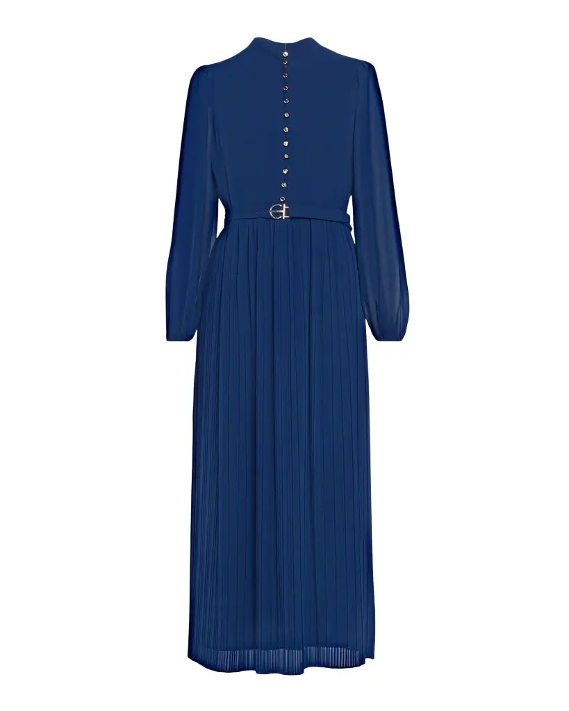 Elie Tahari Adira Pleated A-Line Belted Midi-Dress
