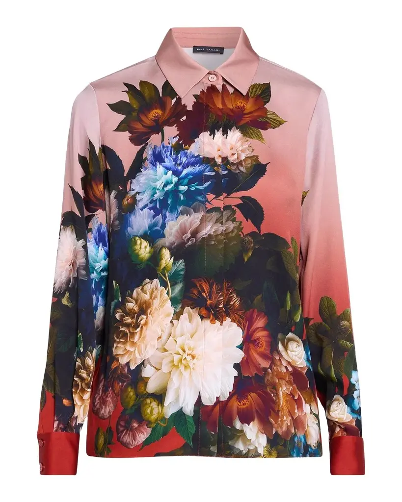Elie Tahari Shae Floral Silk-Blend Blouse