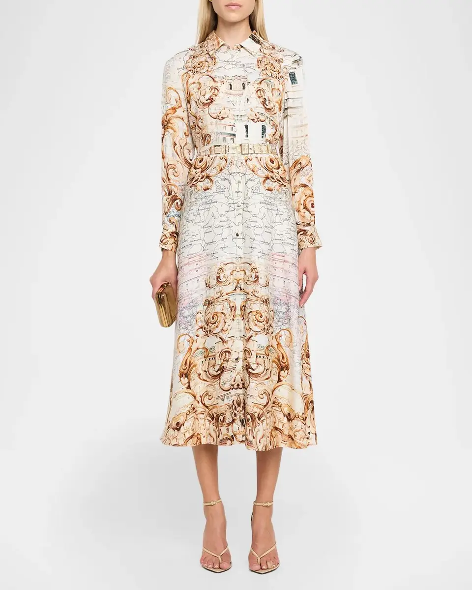 Elie Tahari The Anna Swirling Map-Print Midi Shirtdress | Thumbnail 2 Elie Tahari The Anna Swirling Map-Print Midi Shirtdress | Thumbnail 2
