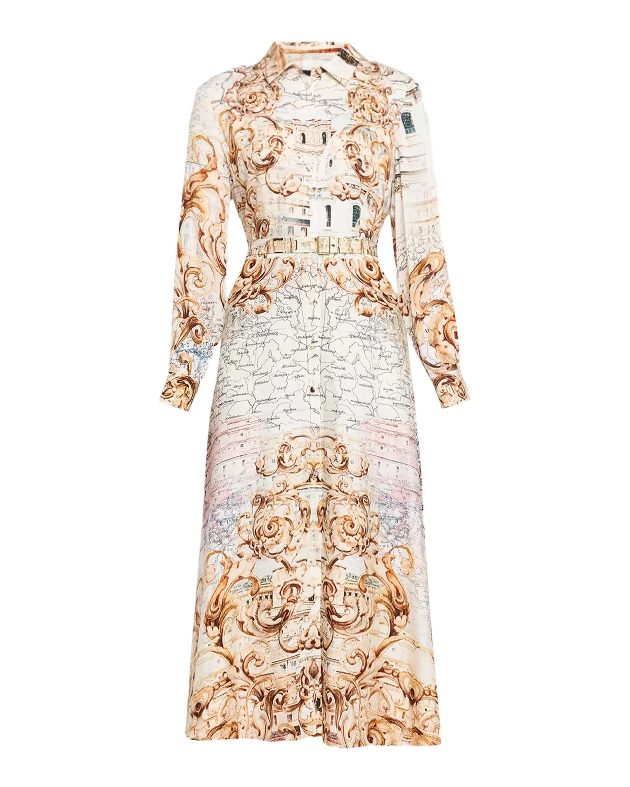 The Anna Swirling Map-Print Midi Shirtdress
