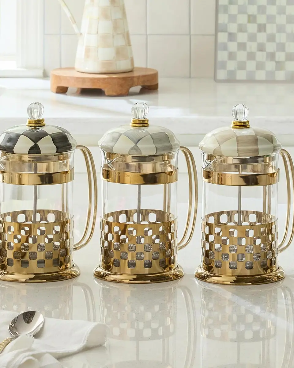 MacKenzie-Childs Sterling Check Glass French Press | Thumbnail 4 MacKenzie-Childs Sterling Check Glass French Press | Thumbnail 4