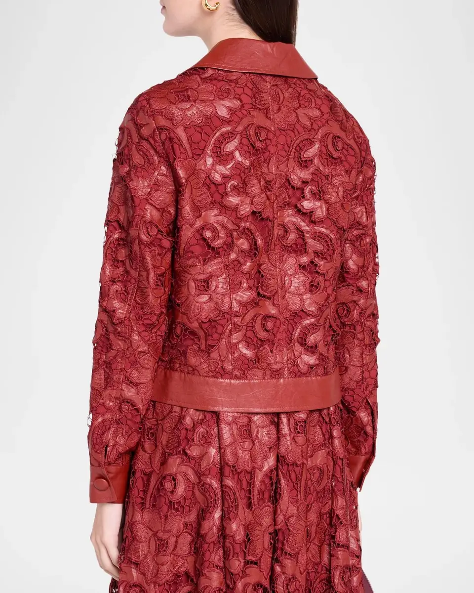 Elie Tahari Chayenne Guipure Lace & Faux-Leather Crop Jacket | Thumbnail 3 Elie Tahari Chayenne Guipure Lace & Faux-Leather Crop Jacket | Thumbnail 3