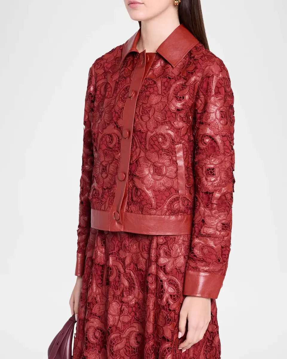 Elie Tahari Chayenne Guipure Lace & Faux-Leather Crop Jacket | Thumbnail 4 Elie Tahari Chayenne Guipure Lace & Faux-Leather Crop Jacket | Thumbnail 4