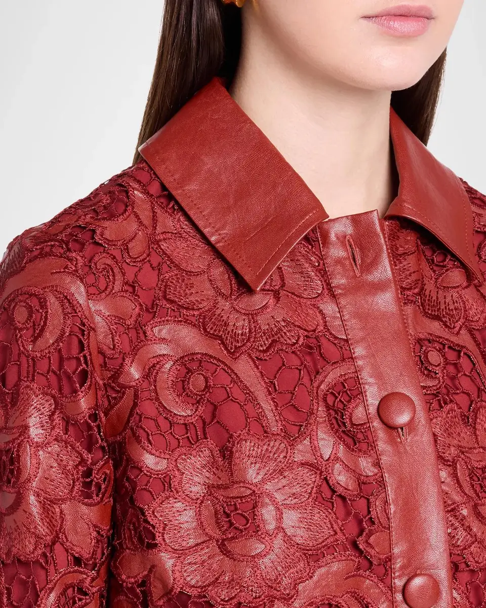 Elie Tahari Chayenne Guipure Lace & Faux-Leather Crop Jacket | Thumbnail 5 Elie Tahari Chayenne Guipure Lace & Faux-Leather Crop Jacket | Thumbnail 5