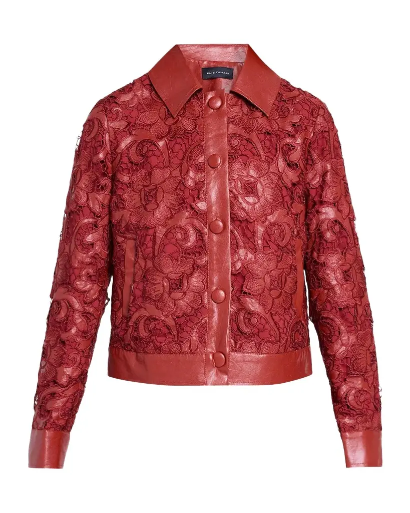 Chayenne Guipure Lace & Faux-Leather Crop Jacket