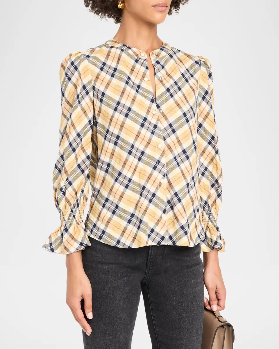 Veronica Beard Ashlynn Plaid Cotton-Blend Blouse | Thumbnail 4