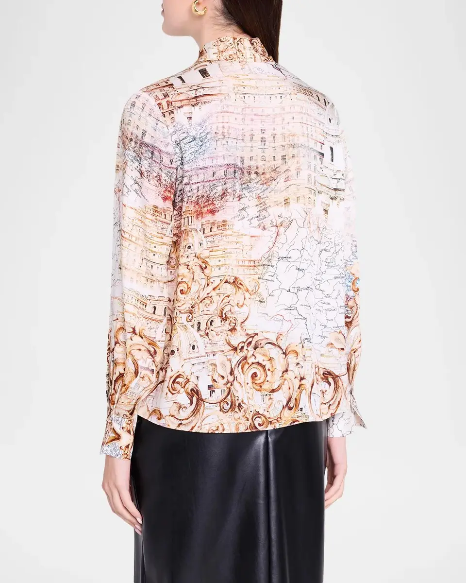 Elie Tahari Madeline Printed Silk-Blend Button-Front Blouse | Thumbnail 3