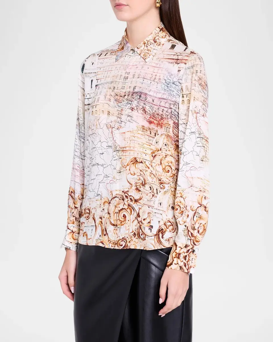 Elie Tahari Madeline Printed Silk-Blend Button-Front Blouse | Thumbnail 4