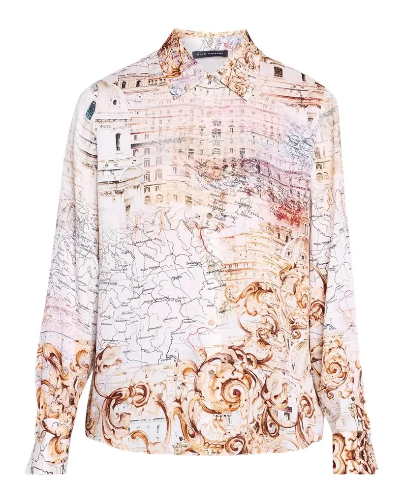 Elie Tahari Madeline Printed Silk-Blend Button-Front Blouse