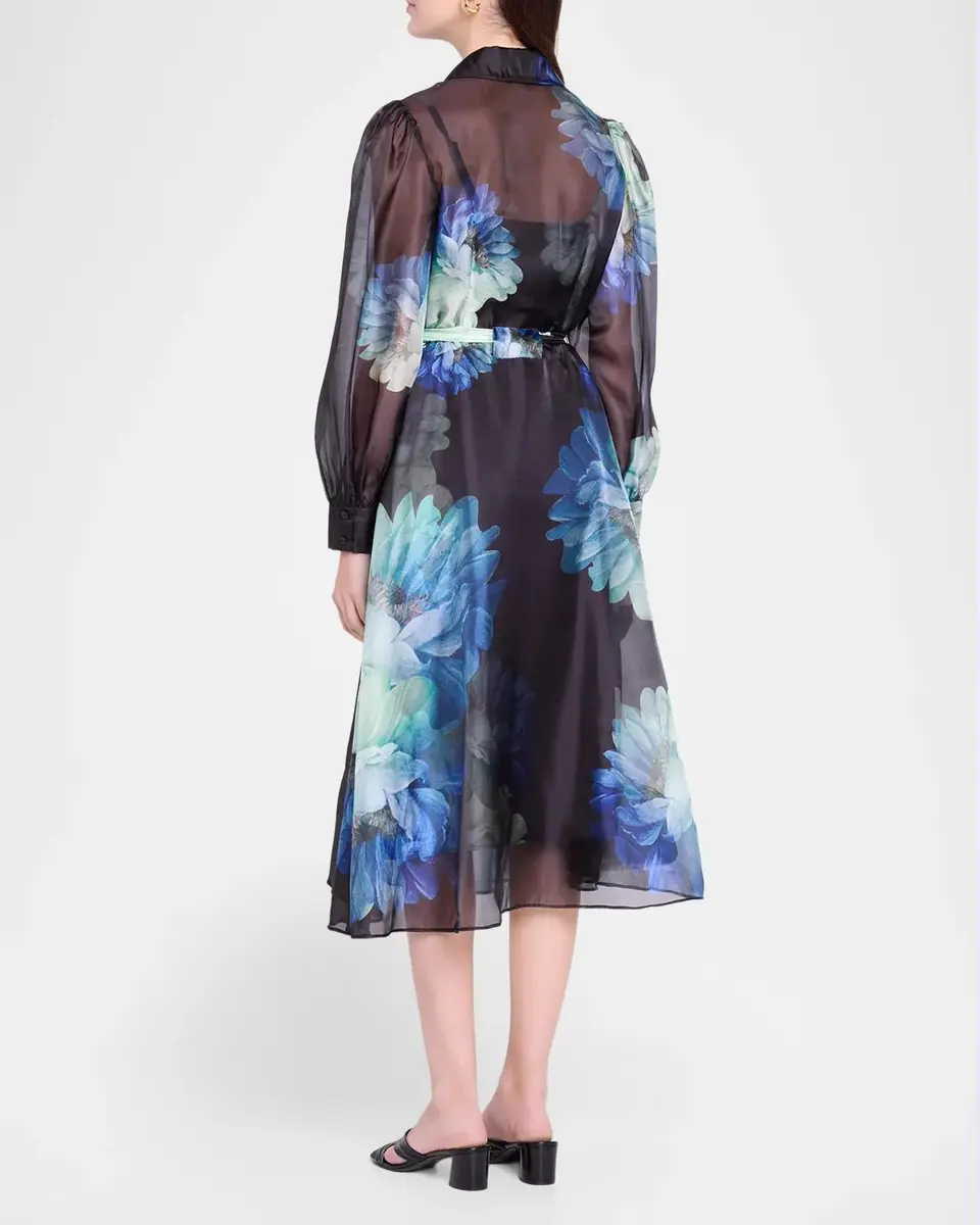 Elie Tahari Romy Floral Organza Self-Belt Midi Shirtdress | Thumbnail 3 Elie Tahari Romy Floral Organza Self-Belt Midi Shirtdress | Thumbnail 3